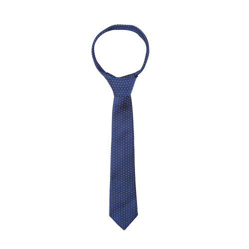 Blue tie with yellow polka dots on a white background