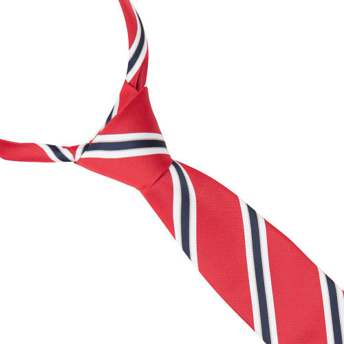 Red striped tie on a white background