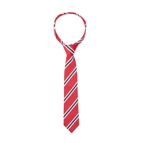 Red striped tie on a white background