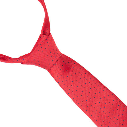 Red tie with a subtle pattern on a white background