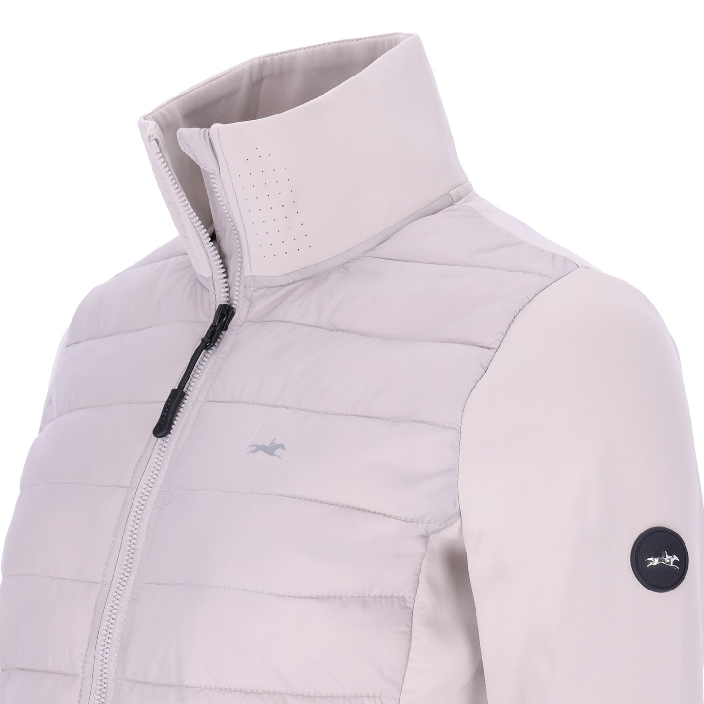 Collar of a grey sporty jacket on a white background