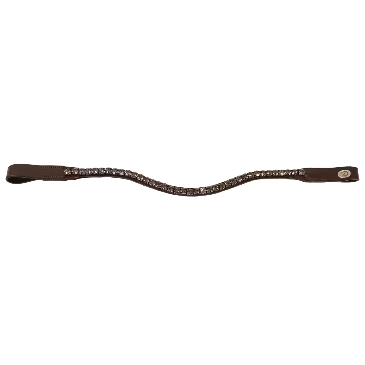 Brown leather browband with metal buckle on a white background