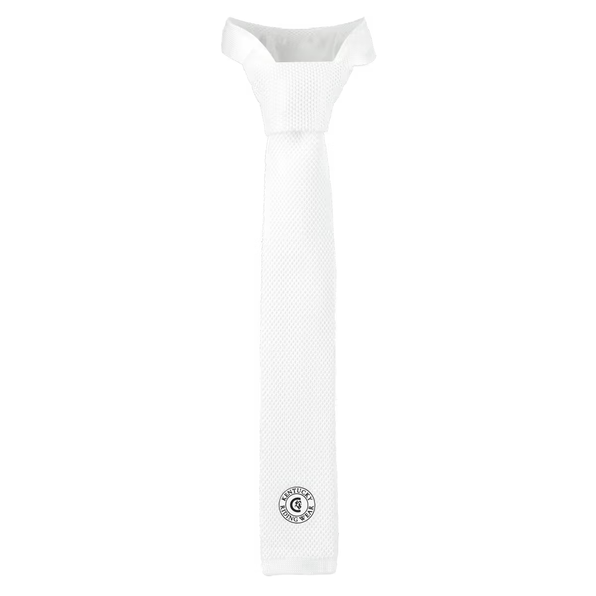 White tie with a logo on a white background