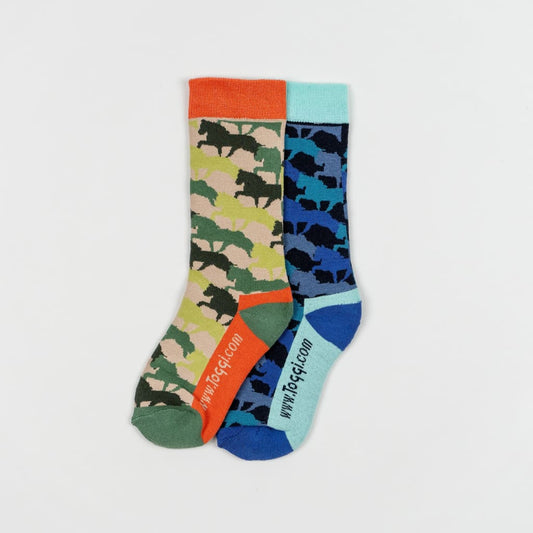 Boomerang Equestrian - Toggi Camo Children's Socks 2 pack Blue/Green