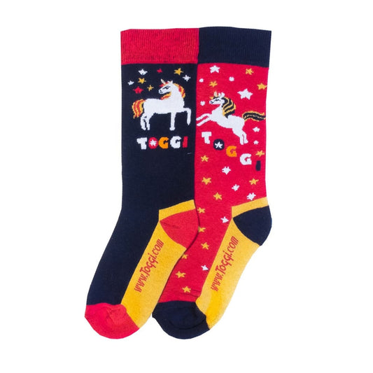 Boomerang Equestrian - Toggi Junior Stars and Unicorns Socks 2 pack Navy/Red