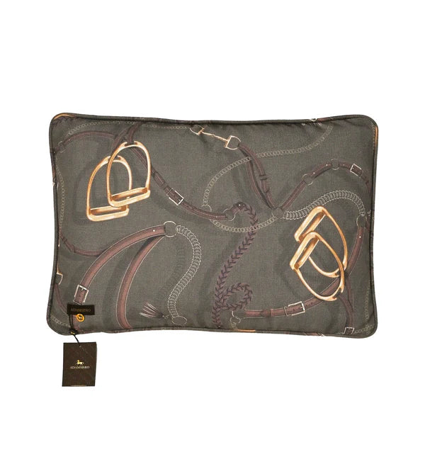 Green cushion with horse tack elements on a white background