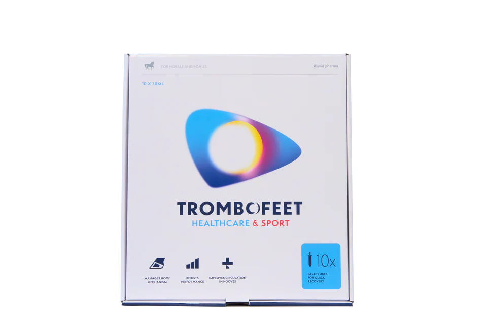 Trombofeet healthcare and sport product packaging on a white background