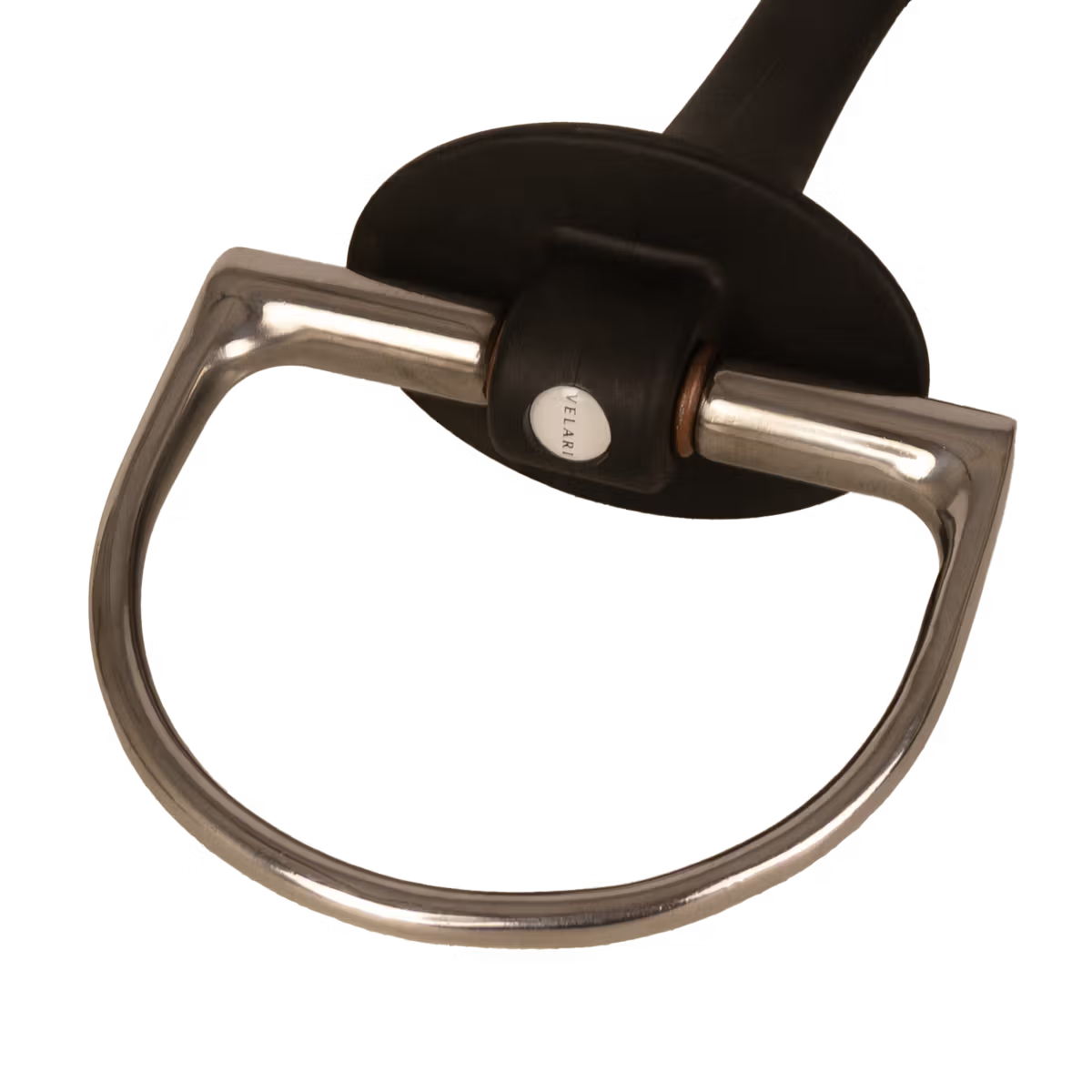 Metal ring with a black handle on a white background