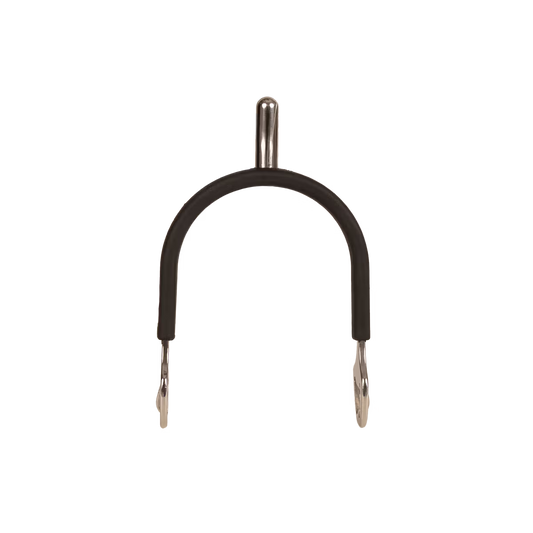 Metal spur with black rubber on a white background