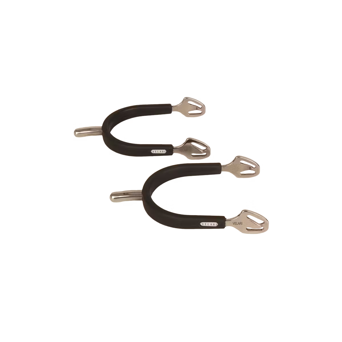 Metal spurs with intricate design on a white background