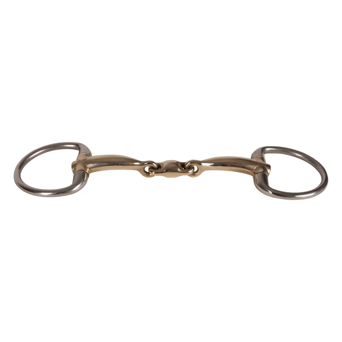 Metal horse bridle bit on a white background
