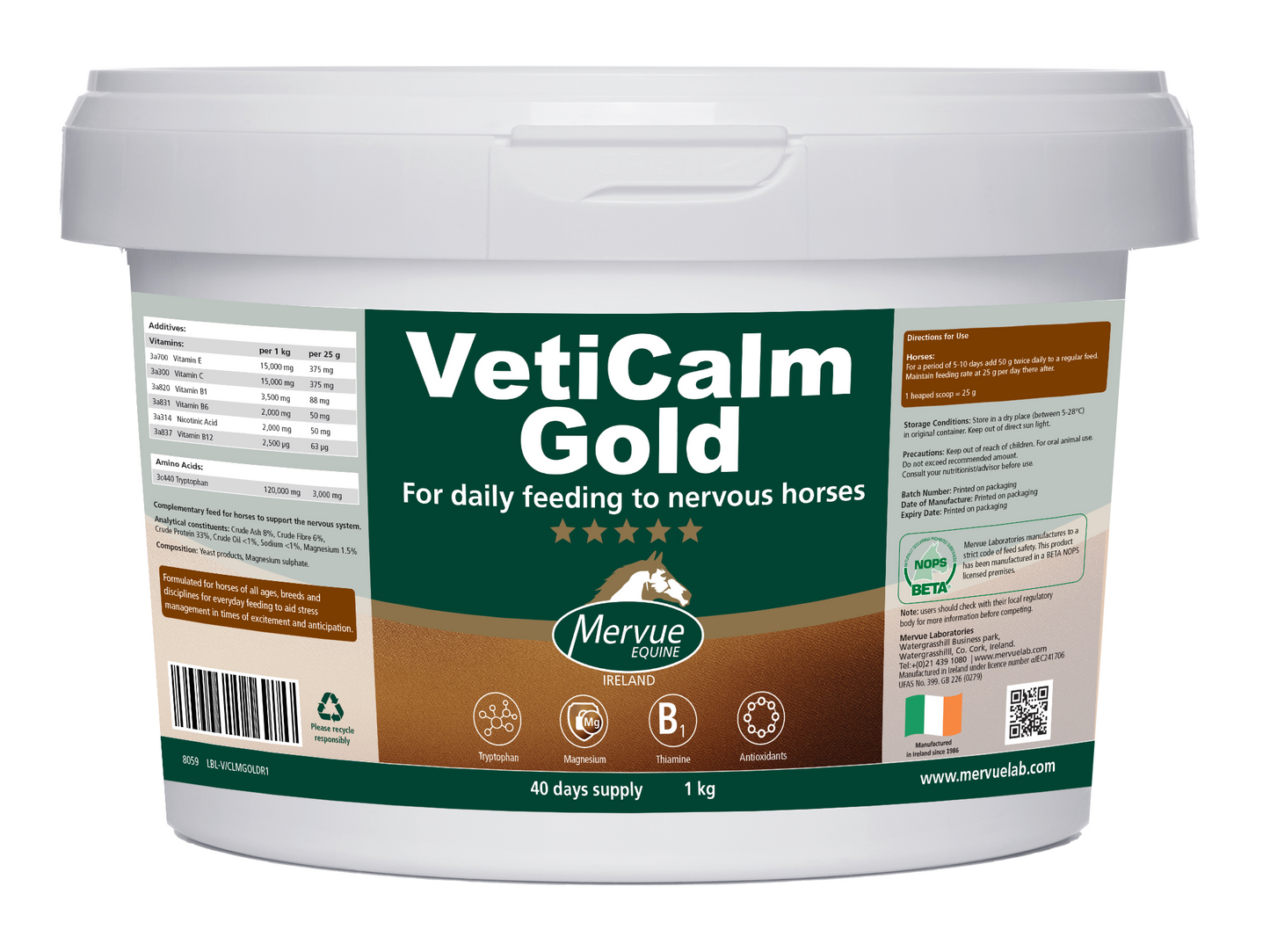VetiCalm Gold supplement container for horses on a white background