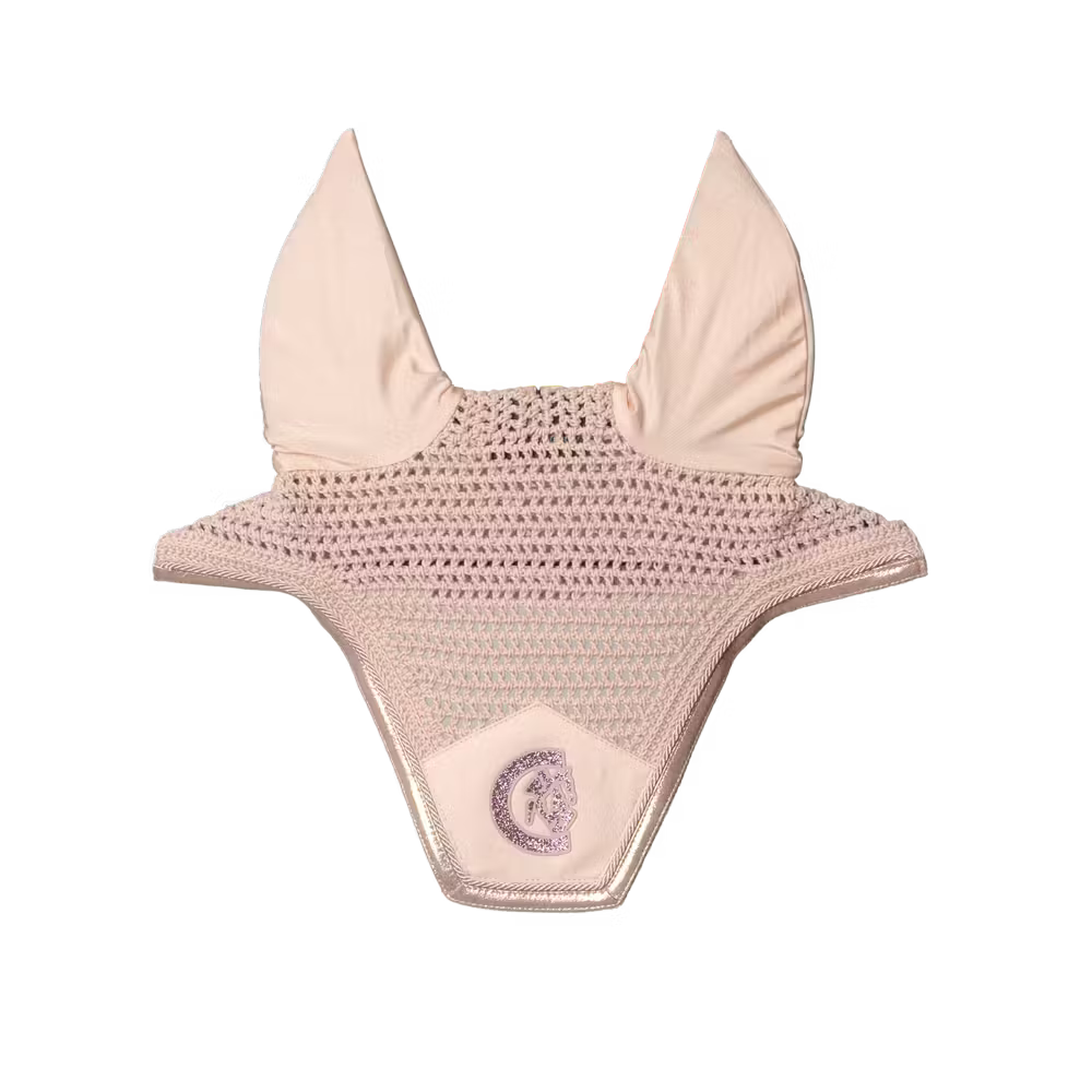 Pink textured equestrian bridle on a white background