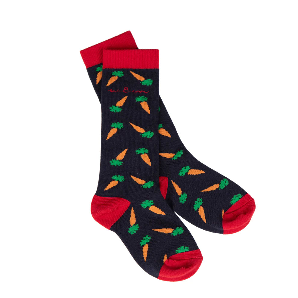Socks with carrot pattern on a white background