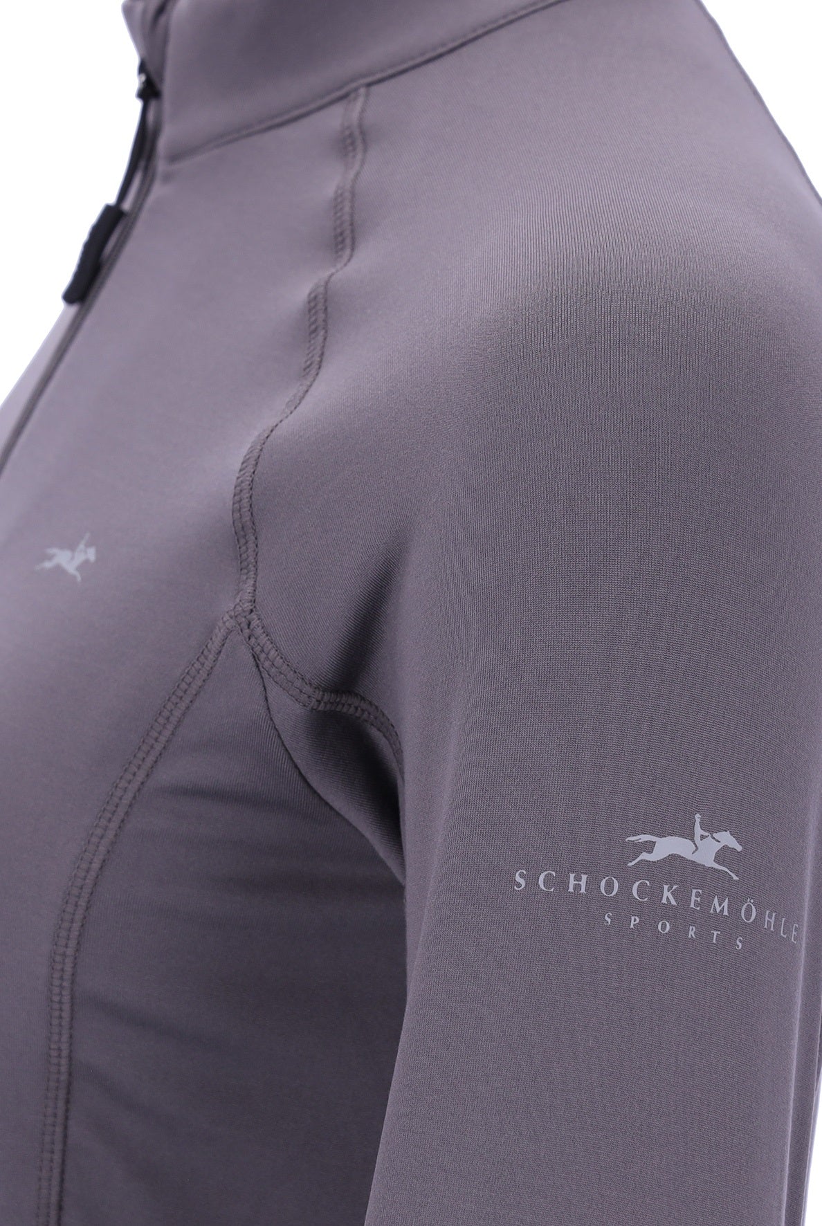 Chocolate baselayer sleeve with horse logo on a white background