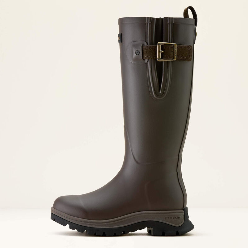 A brown Ariat wellington boot on a white background