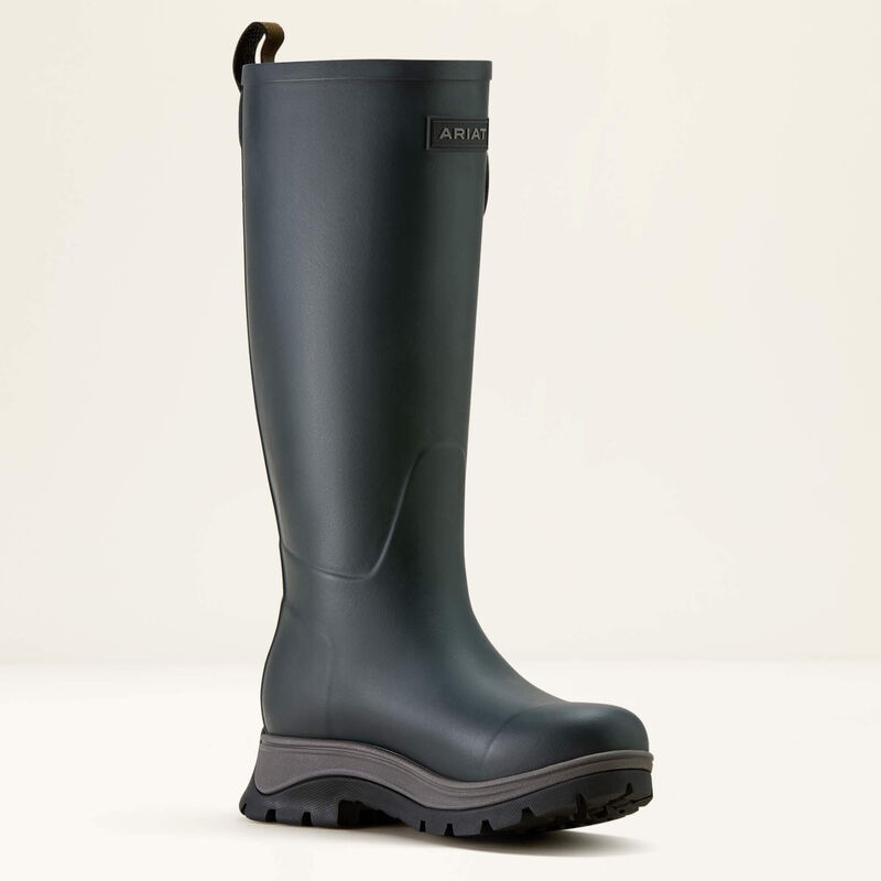 A navy Ariat wellington boot on a white background