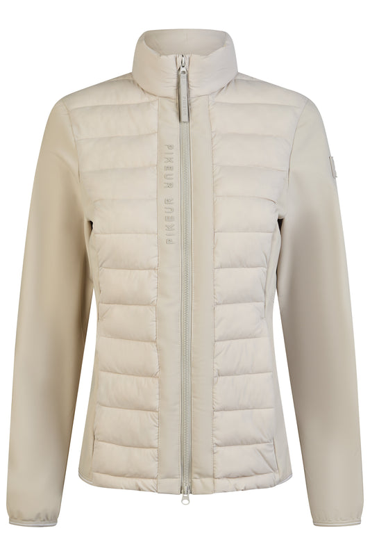 Beige quilted jacket on a white background