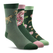  Ariat Ladies Charm Crew Socks Floral Horse - GREEN / ONESIZE - Socks