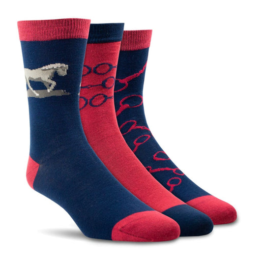 Boomerang Equestrian - Ariat Ladies Charm Crew Socks Navy Snaffle