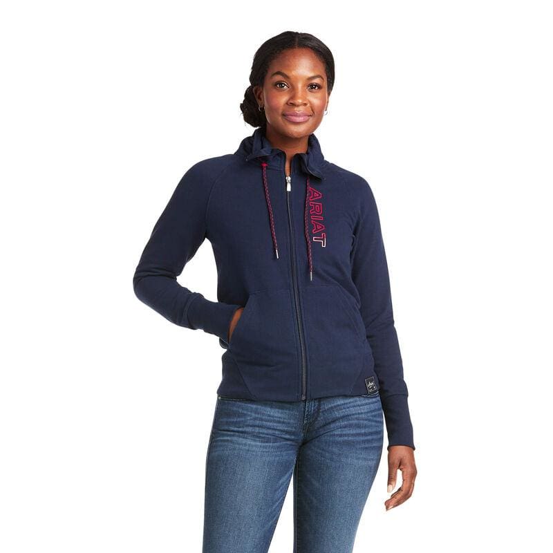 Ariat Ladies Team Logo Full Zip Sweatshirt Navy - Sweat Jacket