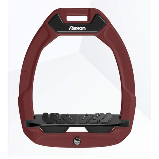 Boomerang Equestrian - Flex On Safe On Adult Stirrups Burgundy Frame/ Black Tread/ Burgundy Springs