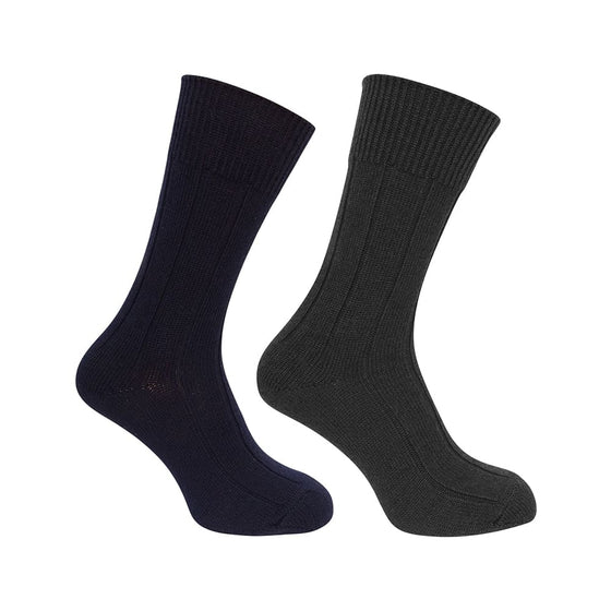 Hoggs Of Fife Brogue Merino Sock Twin Pack Navy/Grey - UK 7-10 - Socks