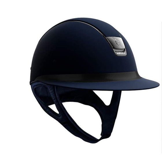Samshield Miss Shield Navy Shadowmatt Helmet With Black Leather Frontal Band Black Chrome Blazon & Trim and 5 Swarowski Crystals - S - 