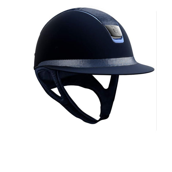 Samshield Miss Shield Navy Shadowmatt Helmet With Shimmer Blue Top & Frontal Band Chrome Blue Trim and Chrome Black Blazon - M - Helmet