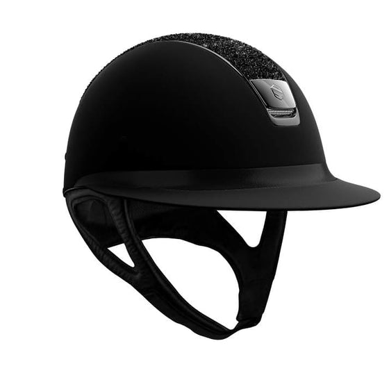 Samshield Miss Shield Shadowmatt Black Helmet With Jet Black Crystal Fine Medley Top Leather Frontal Band Black Chrome Trim and Blazon - L /