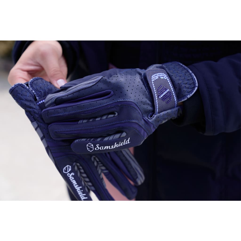 Boomerang Equestrian - Samshield V-Skin Swarowski Gloves Navy/Blue Crystals
